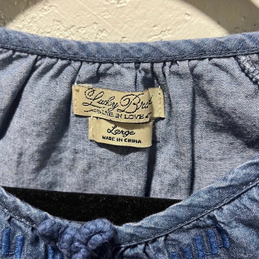 Lucky Brand Chambray Embroidered Peasant Drop Waist Dress - Picture 7 of 10